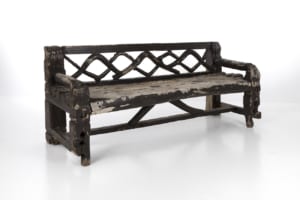 oak bench lattice backrest