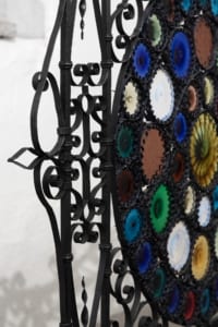 Cast Iron Fireguard with stained glass