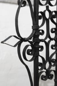 Antique fireguard with stained glass