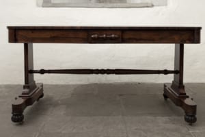 William IV rosewood Library centre table slab trestle end standards