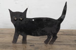 Edwardian cat bird scarers tin and marble eyes