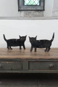 British Folk Art Pair of Cat BirdScarers Marble Eyes