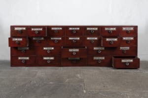 vintage chemist drawers