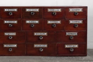 vintage chemist drawers