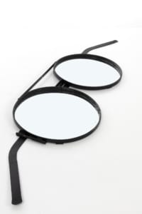 Pair of oversized iron display glasses with mirrored lenses