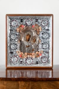 Antique Russian Icon Early 20th Century Silver and wood