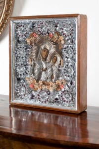Antique silver and wood Russian Icon of Mother and Child Early 20th Century