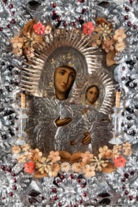 Antique Russian Icon of Mother and Child Early 20th Century