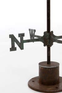 Antique 20th century copper cockerel weathervane verdigris surface