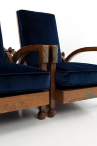 Pair of Art Deco armchairs velvet upholstery and decorative wooden frame