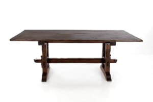 Antique oak trestle dining table 19th century carved stretcher base