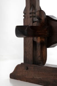 Antique country home oak trestle table 19th century carved stretcher base