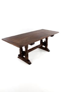 Antique oak trestle table 19th century carved stretcher base