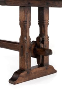 Antique country home oak trestle table 19th century carved base