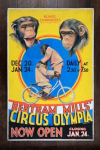 W.E Berry Bertram Mills circus artwork poster hand-painted