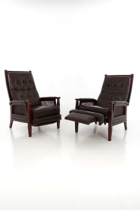 Pair of mid-century leather recliner armchairs