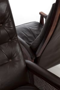 Leather and oak recliner mid-century chairs