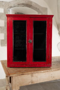 Mid Century vintage red wooden storage cabinet
