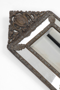 19th century brass repoussé cushion mirror