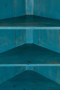 Antique wooden George III Oak corner cupboard blue painted interior