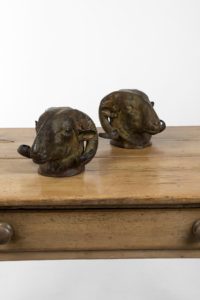 20th century bronze rams head wall mask