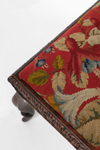 Antique 18th century French walnut footstool cabriole legs and floral needlepoint top
