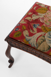Antique French walnut needlework footstool