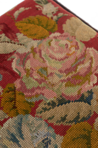 Antique 18th century French walnut footstool cabriole legs and red floral needlepoint top