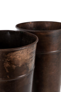 Pair of mid-century tall oxidised copper garden planters