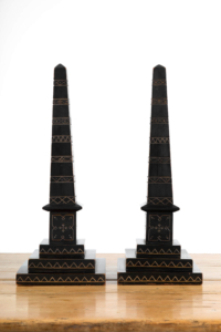 19th century ebonised library obelisks