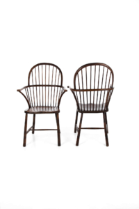 Pair of West Country primitive stick back Windsor chairs