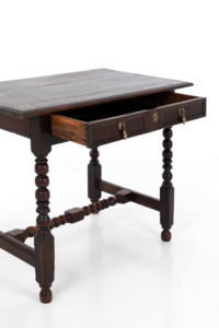 William III oak side table with single drawer and bobbin turned legs