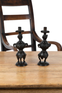Decorative antique Japanese bronze Meiji period candlesticks