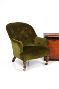 Victorian green velvet button back country house armchair