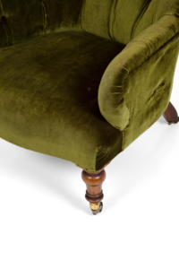 Original green velvet button back country house armchair