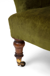 Victorian green velvet button back library armchair