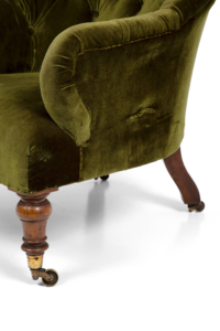 Original velvet button back library armchair