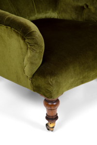 Antique green velvet button back library armchair
