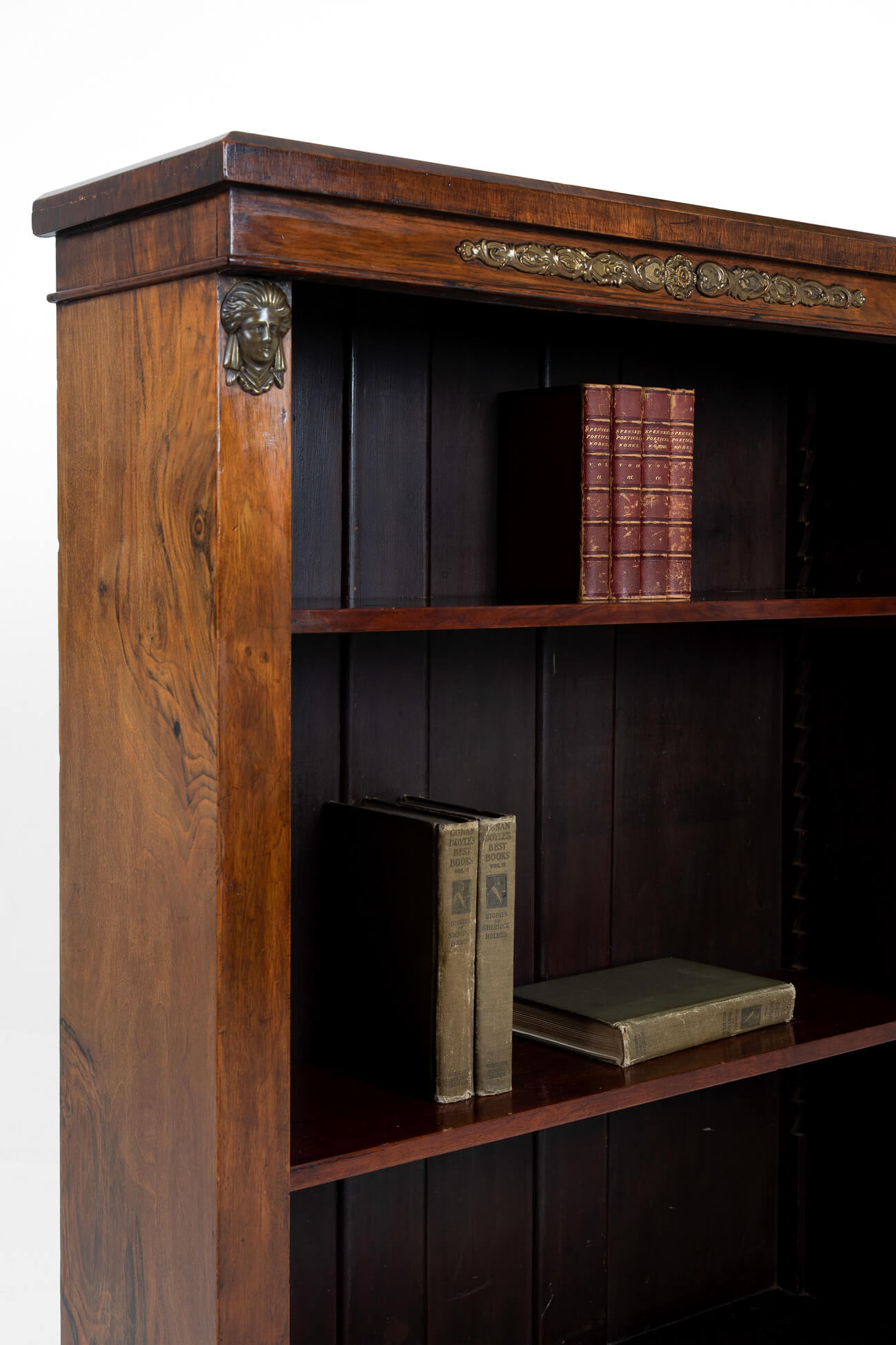 Antique Regency rosewood open bookcase with ormolu mounts