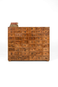 Antique bank of pine jeweller's workshop drawers