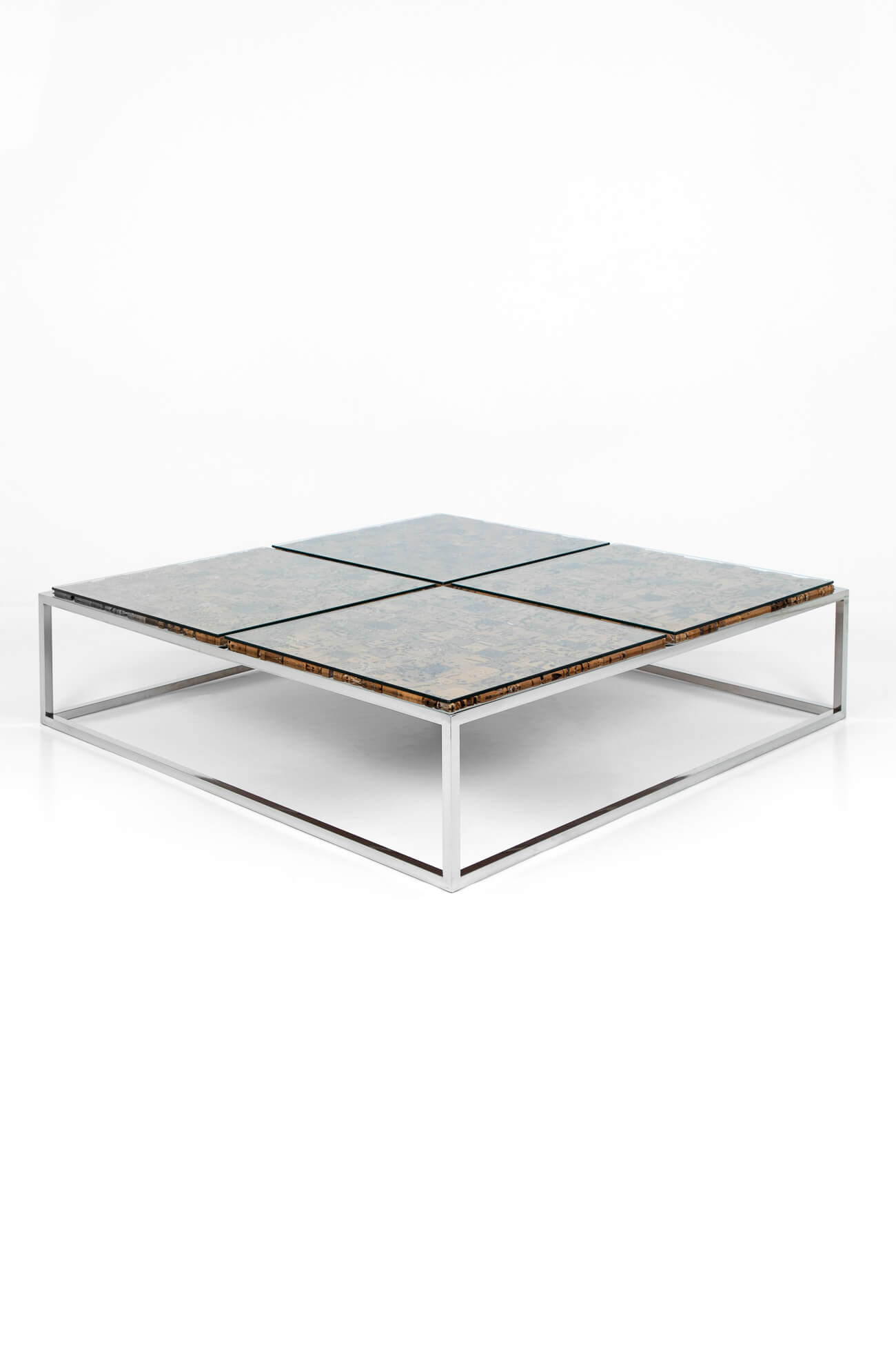 Glass and chrome low coffee table