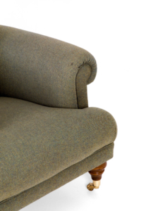 Vintage deep seat armchair brass castors