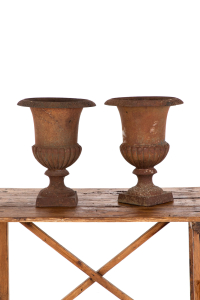 Cast iron garden urns