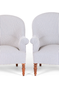 armchairs in ticking