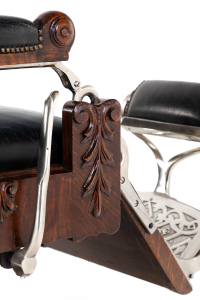 barbers shop chair in leather and oak