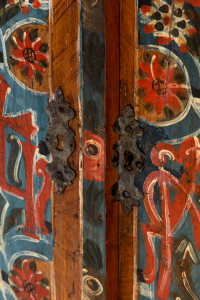 antique folk painted marriage cupboard