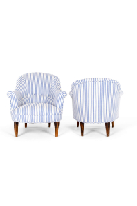 french armchairs in blue ticking