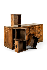 large bank of industrial drawers