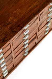 large bank of industrial drawers