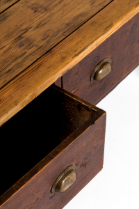 farmhouse table with large drawers